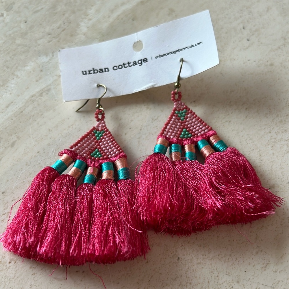 Earrings Pink Tassel, Urban Cottage